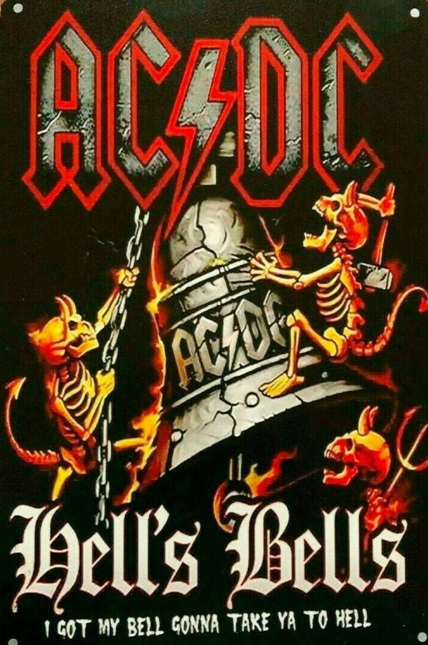 ACDC Hell's Bells tin metal sign MAN CAVE brand new