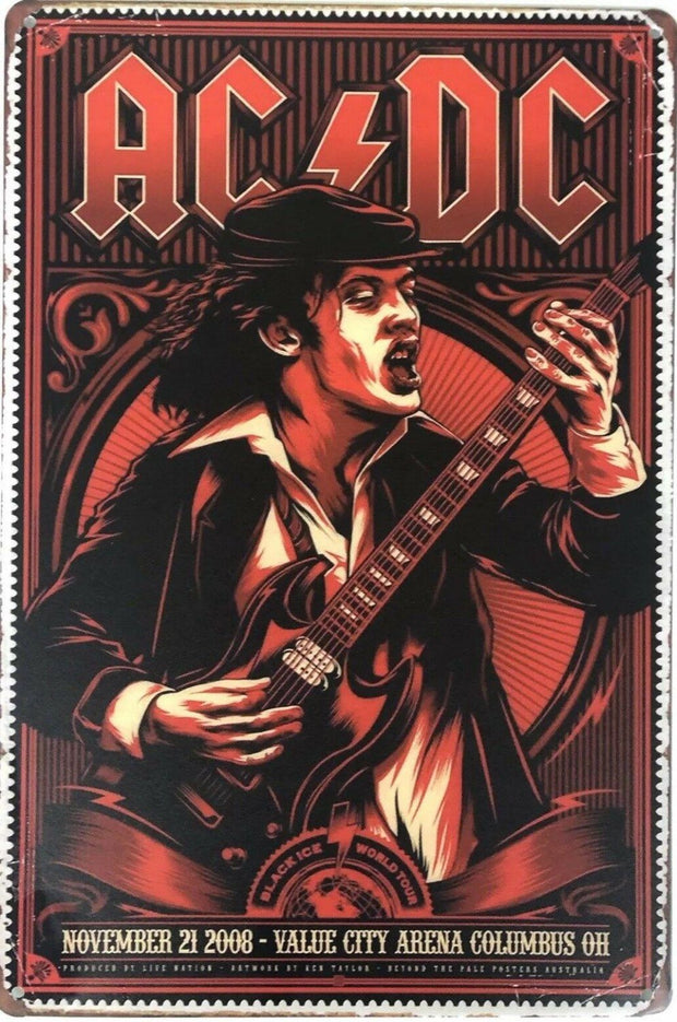 AC/DC Memorabilia Garage Rustic Vintage Metal Tin Signs Man Cave Shed and Bar Sign