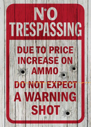 DO NOT EXPECT WARNING SHOT Funny NO TRESPASSING Tin Metal Sign Man Cave, Shed-Garage & Bar Sign
