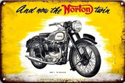 THE NORTON TWIN-MOTORCYCLE Rustic Retro/Vintage  Home Garage Wall Cafe Resto or Bar Tin Metal Sign