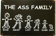 ASS FAMILY Rustic Look Vintage Tin Metal Sign Man Cave, Shed-Garage and Bar Sign