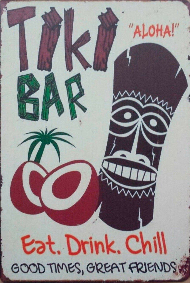 Aloha tiki bar eat drink chill tin metal sign man cave new garage