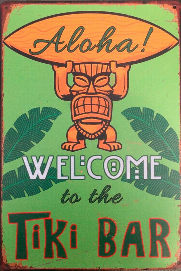 Aloha tiki bar eat drink chill tin metal sign man cave new garage