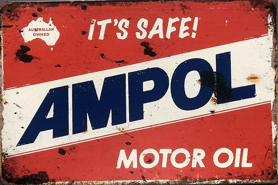 Ampol Australia Owned Oil Rustic Look Vintage Metal Tin Signs Man cave Shed Bar - Tin Sign Factory Australia