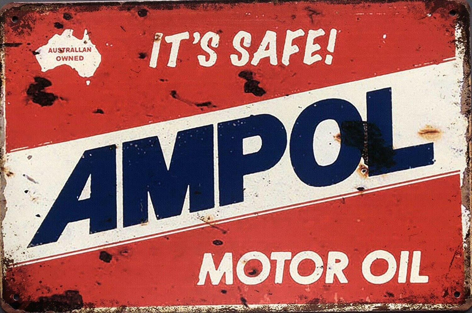 Ampol Australia Owned Oil Rustic Look Vintage Metal Tin Signs Man cave Shed Bar - Tin Sign Factory Australia