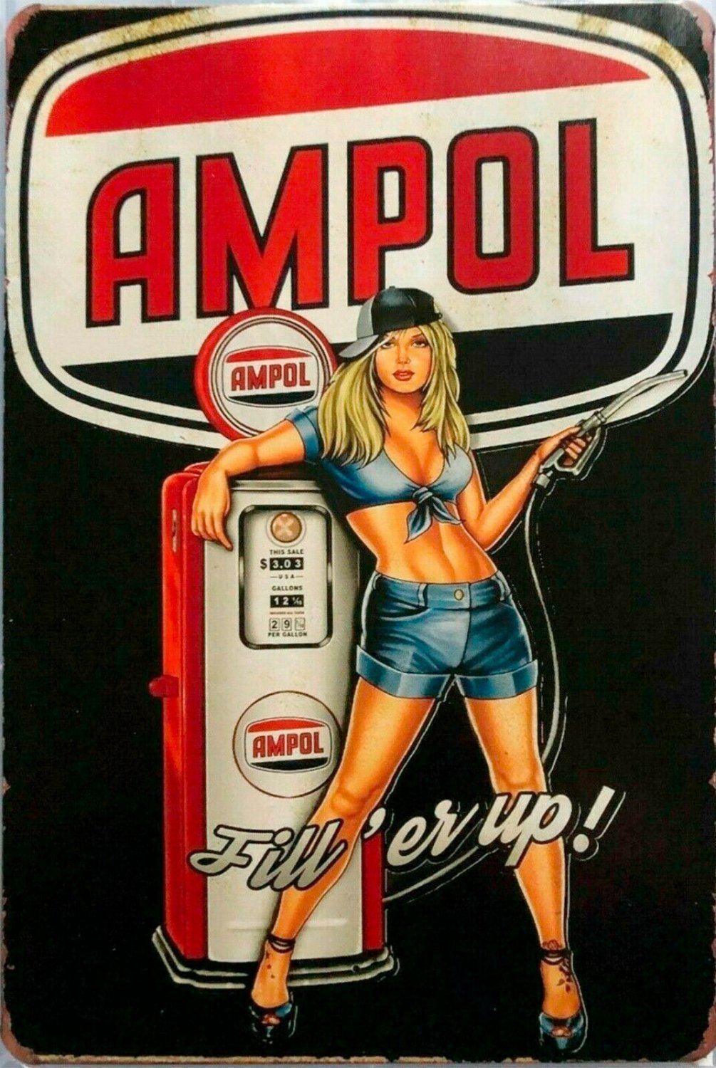 Ampol Australian service station tin metal sign MAN CAVE - Tin Sign Factory Australia