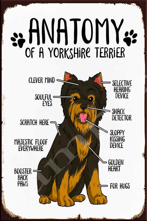 ANATOMY OF A YORKSHIRE TERRIER Retro/ Vintage Wall Home Décor, Shed-Garage and Bar Tin Metal Sign