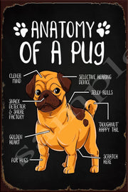 ANATOMY OF A PUG Retro/ Vintage Wall Home Décor, Shed-Garage and Bar Tin Metal Sign