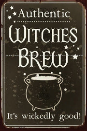AUTHENTIC WITCHES BREW Halloween Funny Rustic Retro/Vintage Wall Café or Bar Tin Metal Sign