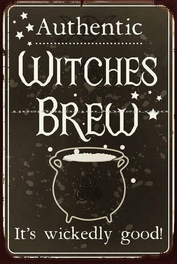 AUTHENTIC WITCHES BREW Halloween Funny Rustic Retro/Vintage Wall Café or Bar Tin Metal Sign