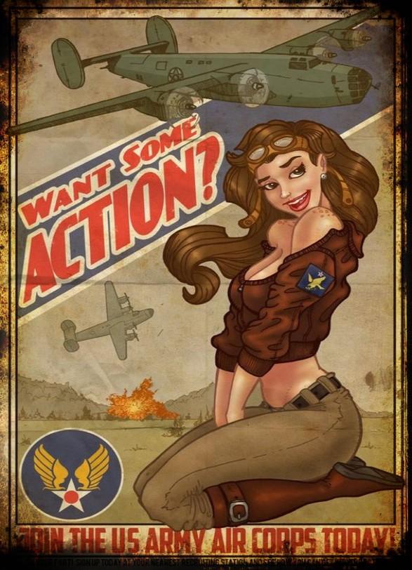 B-17 WANT SOME ACTION PINUP Retro/ Vintage Tin Metal Sign Man Cave, Wall Home Decor, Shed-Garage, and Bar