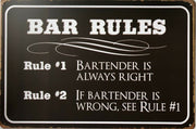 BAR RULES Man Cave Garage Rustic Vintage Metal Tin Signs Man Cave, Shed and Bar