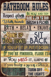 BATHROOM RULES Rustic Look Vintage Shed-Garage and Bar Man Cave Tin Metal Sign