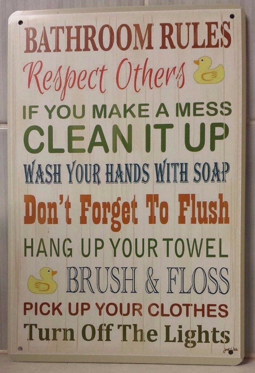 BATHROOM RULES Retro Vintage Metal Tin Sign Rustic Look .. MAN CAVE.. AU - Tin Sign Factory Australia