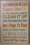 BATHROOM RULES Retro Vintage Metal Tin Sign Rustic Look .. MAN CAVE.. AU - Tin Sign Factory Australia