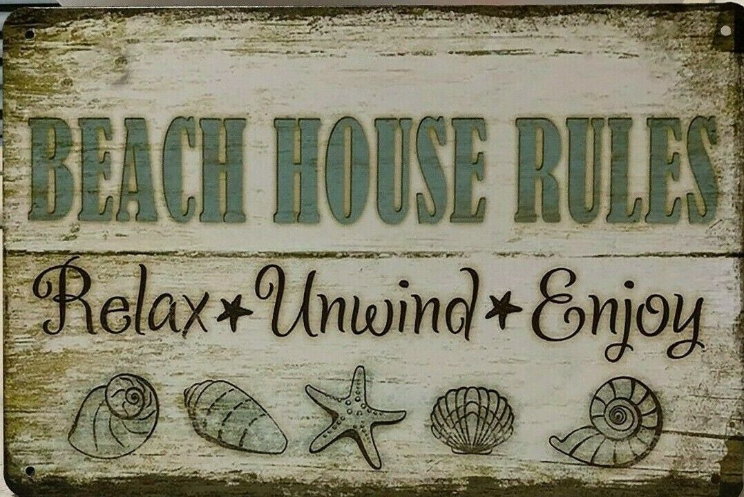 BEACH HOUSE Rustic Vintage Retro Tin Signs Man Cave, Shed and Bar -Garage Sign - Tin Sign Factory Australia