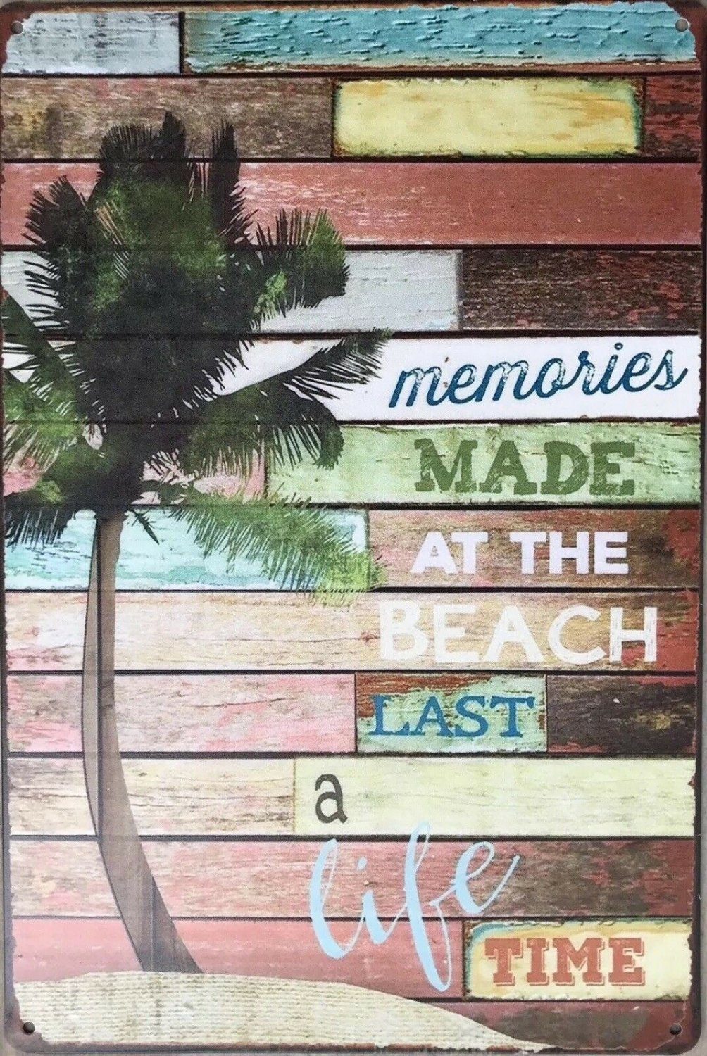 BEACH MEMORIES HOME DECOR Tin Metal Sign Rustic MAN CAVE . brand new. AU SELLER - Tin Sign Factory Australia