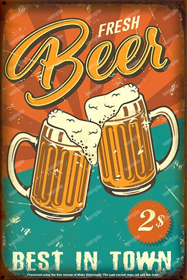 BEER IN TOWN Retro/ Vintage Tin Metal Sign Man Cave, Wall Home Décor, Shed-Garage, and Bar