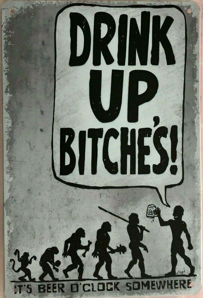 BEER DRINK UP Tin Metal Sign Rustic VINTAGE RETRO Look ..MAN CAVE PUB GARAGE - Tin Sign Factory Australia
