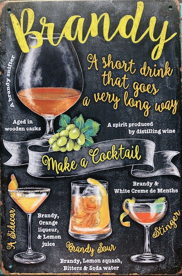 BRANDY COCKTAIL BAR Vintage Rustic Garage Metal Tin Signs Man Cave, Shed and Bar