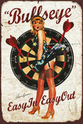 BULLSEYE-DART PIN UP GIRL Rustic Retro/Vintage Home Garage Wall Café Resto or Bar Tin Metal Sign