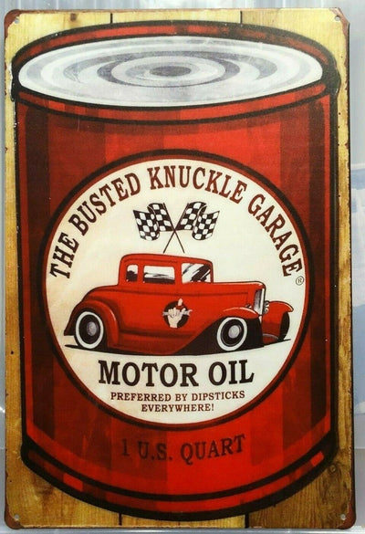 BUSTED KNUCKLE Rustic Look Vintage Tin Metal Sign Man Cave, Shed-Garage and Bar