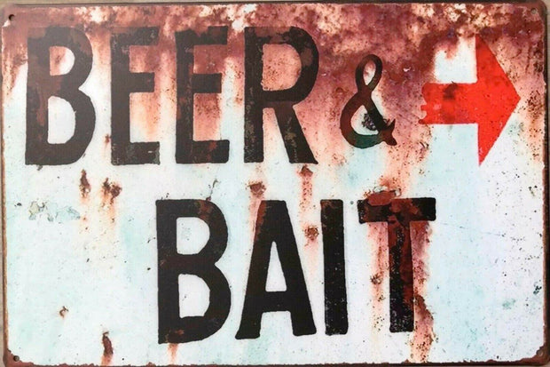 Beer and Bait tin metal sign MAN CAVE brand new