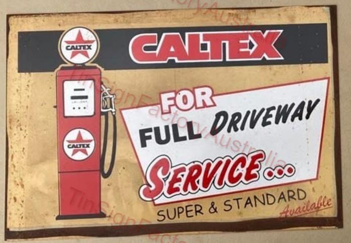 CALTEX FULL DRIVEWAY SERVICE 20x30 CM Sign | Screen Printed By AUSTRALIAN COMPANY - Tin Sign Factory Australia