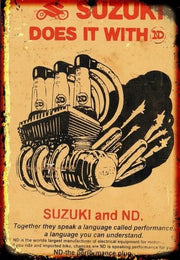 SUZUKI DOES WITH IT Rustic Look Vintage Tin Metal Sign Man Cave, Shed-Garage and Bar