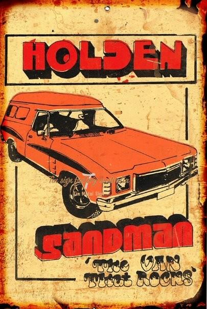 HOLDEN SANDMAN Rustic Look Vintage Tin Metal Sign Man Cave, Shed-Garage and Bar