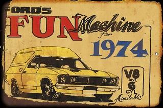 Fords fun machine  1974 Van metal sign 20 x 30 cm free postage - TinSignFactoryAustralia