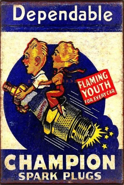 CHAMPION SPARK PLUGS DEPENDABLE Tin Metal Sign