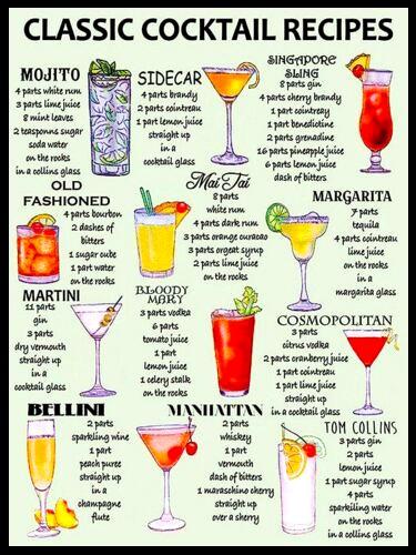 CLASSIC COCKTAIL RECIPES Retro/Vintage Metal Plaque Sign Style Man Cave Garage