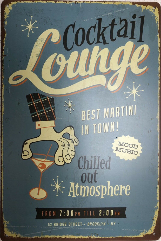 COCKTAILS Lounge Vintage Rustic Garage Metal Tin Signs Man Cave, Shed and Bar Sign