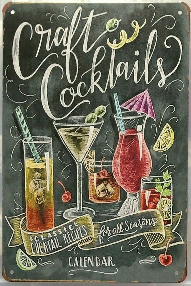 COCKTAILS Rustic Look Vintage Tin Metal Sign Man Cave, Shed-Garage and Bar Sign