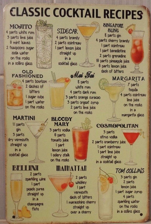COCKTAILS Tin Metal Sign Rustic Look ..GARAGE- MAN CAVE . PUB- BAR-. AU