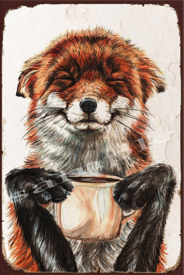 COFFEE FOX Retro/ Vintage Wall Home Décor, Shed-Garage and Bar Tin Metal Sign