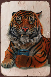 COFFEE TIGER Retro/ Vintage Wall Home Décor, Shed-Garage and Bar Tin Metal Sign