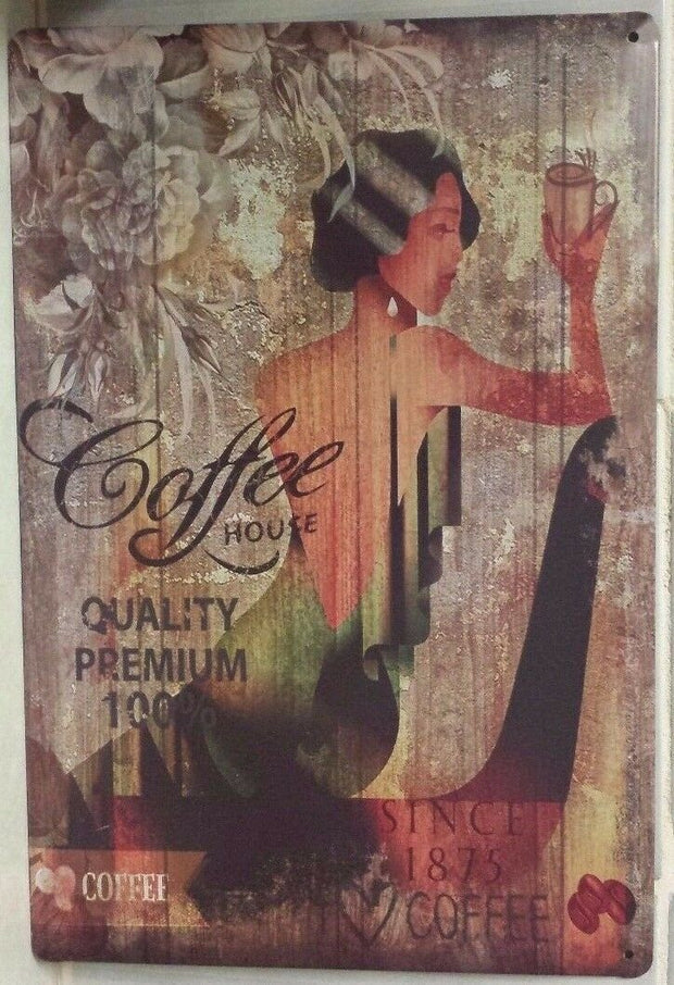 COFFEE Tin Metal Sign Rustic Look ..GARAGE- MAN CAVE . PUB- BAR-. AU SELLER*