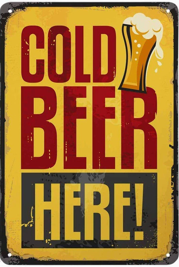 COLD BEER HERE Retro/ Vintage Tin Metal Sign Man Cave, Wall Home Decor, Shed-Garage, and Bar