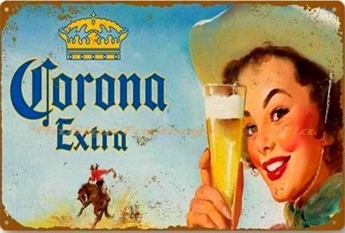 CORNA EXTRA PINUP LADY Rustic Retro/Vintage  Home Garage Wall Cafe Resto or Bar Tin Metal Sign