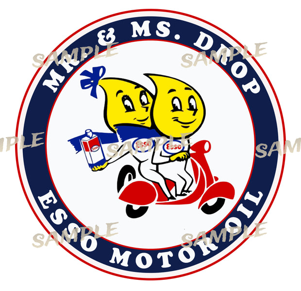 COUPLE DROP ESSO Retro/ Vintage Round Metal Sign Man Cave, Wall Home Décor, Shed-Garage, and Bar