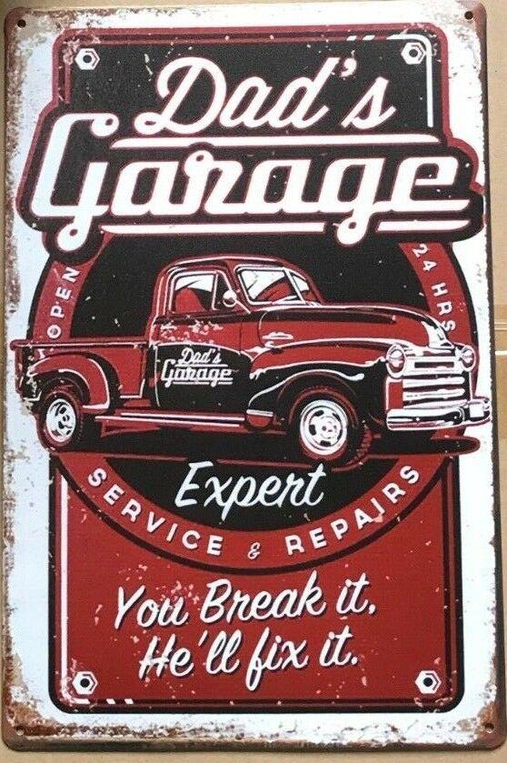 DADS GARAGE Rustic Look Vintage Metal Tin Sign MAN CAVE Shed Garage and Bar Sign