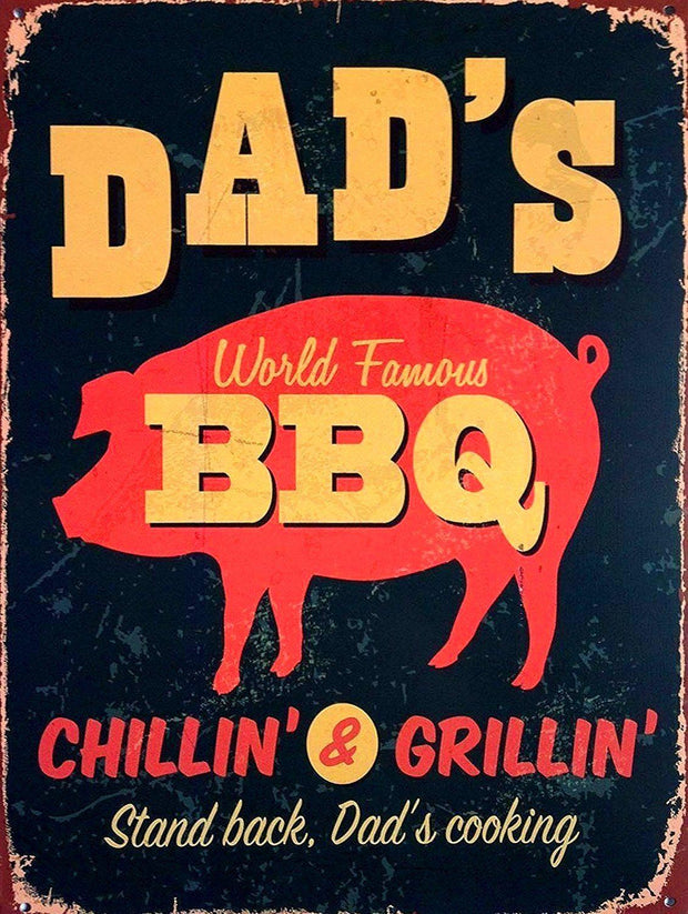 DAD'S WORLD FAMOUS BBQ Retro/Vintage Metal Plaque Sign Style Man Cave Garage