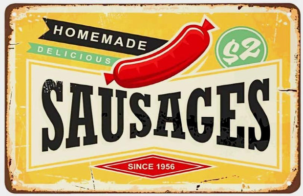 HOMEMADE DELICIOUS SAUSAGES Retro/ Vintage Tin Metal Sign Man Cave, Wall Home Decor, Shed-Garage, and Bar