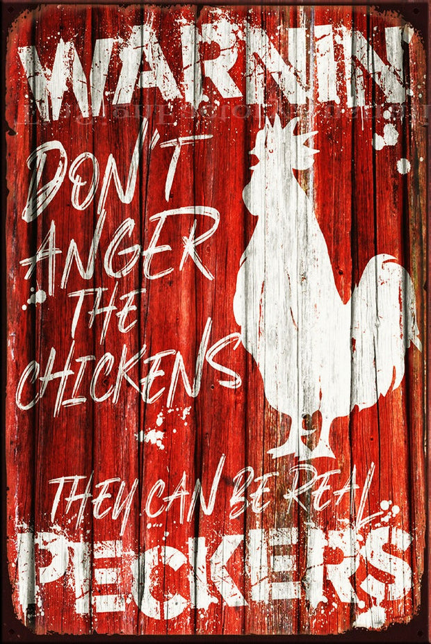 DON'T ANGER THE CHICKENS Vintage Retro Rustic Plaques Man Cave Garage Metal Sign