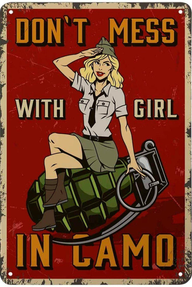 THE GIRL IN CAMO Retro/ Vintage Tin Metal Sign Man Cave, Wall Home Decor, Shed-Garage, and Bar