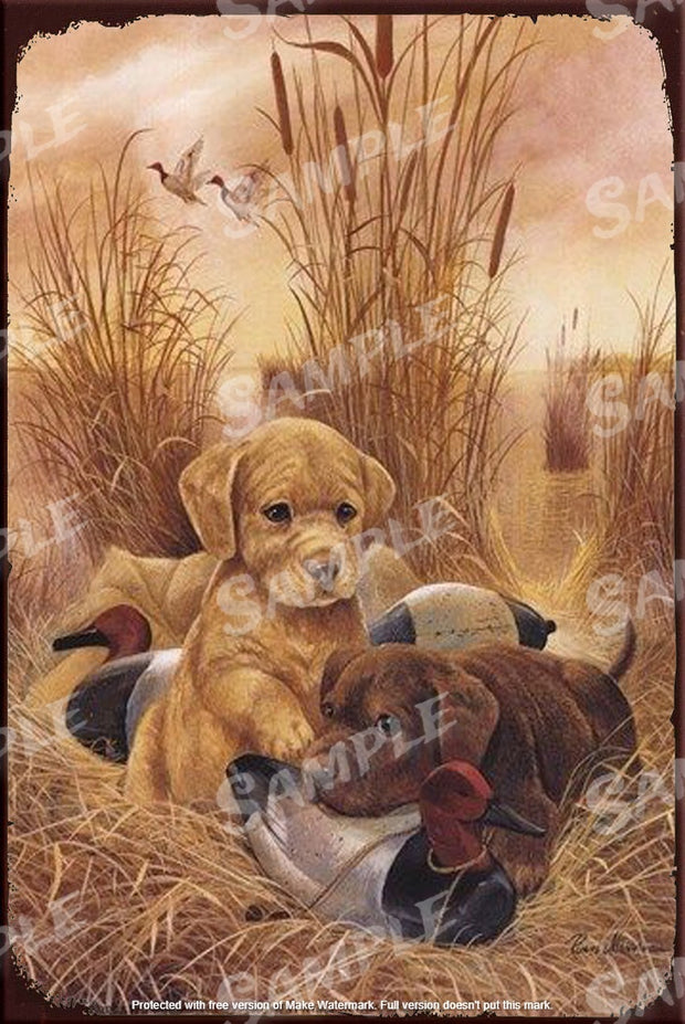 PUPPIES 'N DUCK Retro/ Vintage Tin Metal Sign Man Cave, Wall Home Puzzled Décor, Shed-Garage, and Bar