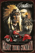 INDIAN-ENJOY YOUR SUNDAY Vintage Retro Rustic Shed Garage Man Cave Metal Sign