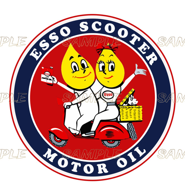 ESSO MOTOR SCOOTER Retro/ Vintage Round Metal Sign Man Cave, Wall Home Décor, Shed-Garage, and Bar